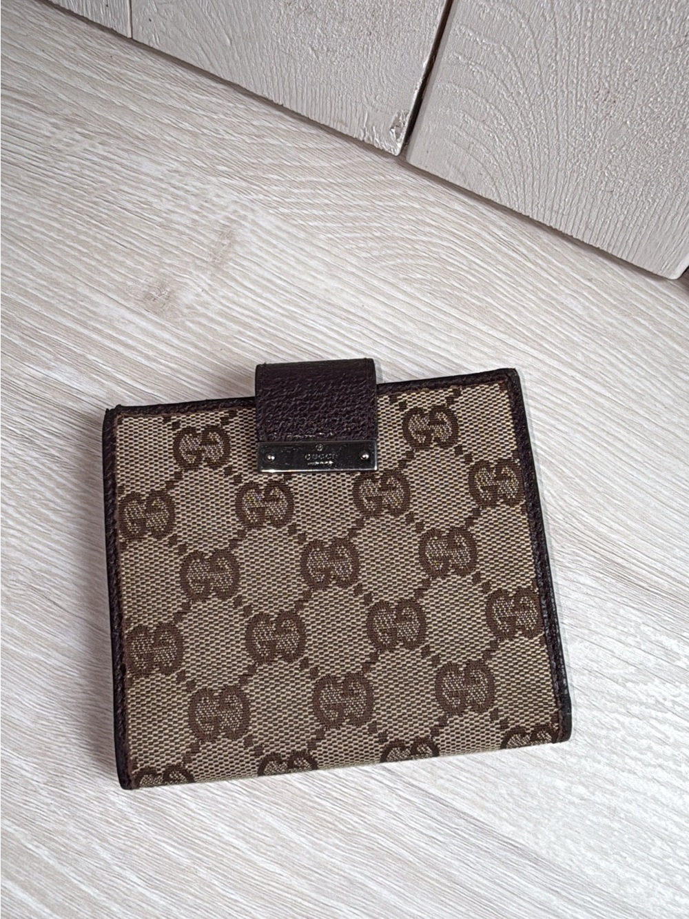 Authentic Gucci Guccissima Brown Canvas & Leather French purse wallet
